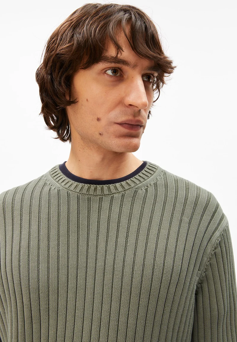 PIGMENT DYE RIPP-STRICKPULLOVER | fatigue green