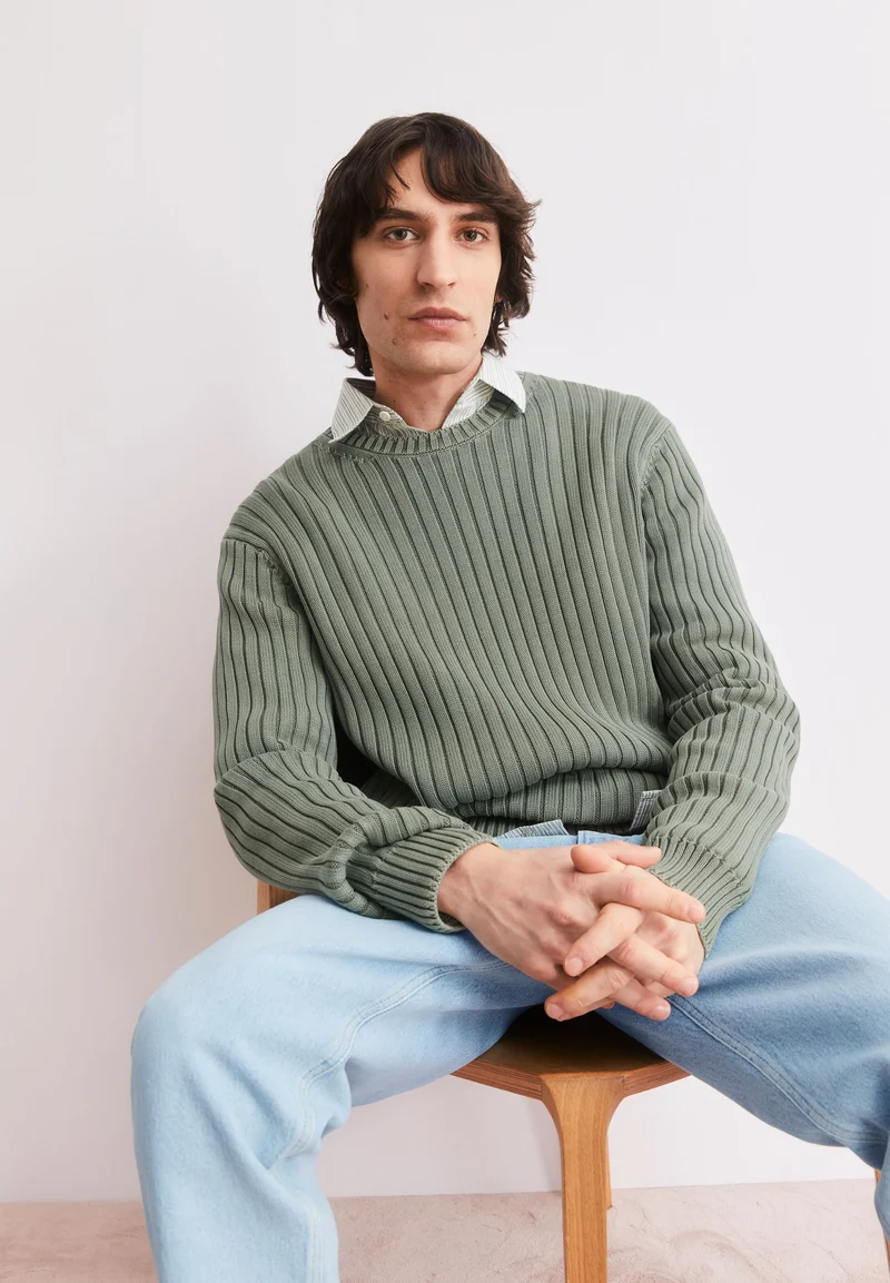 PIGMENT DYE RIPP-STRICKPULLOVER | fatigue green