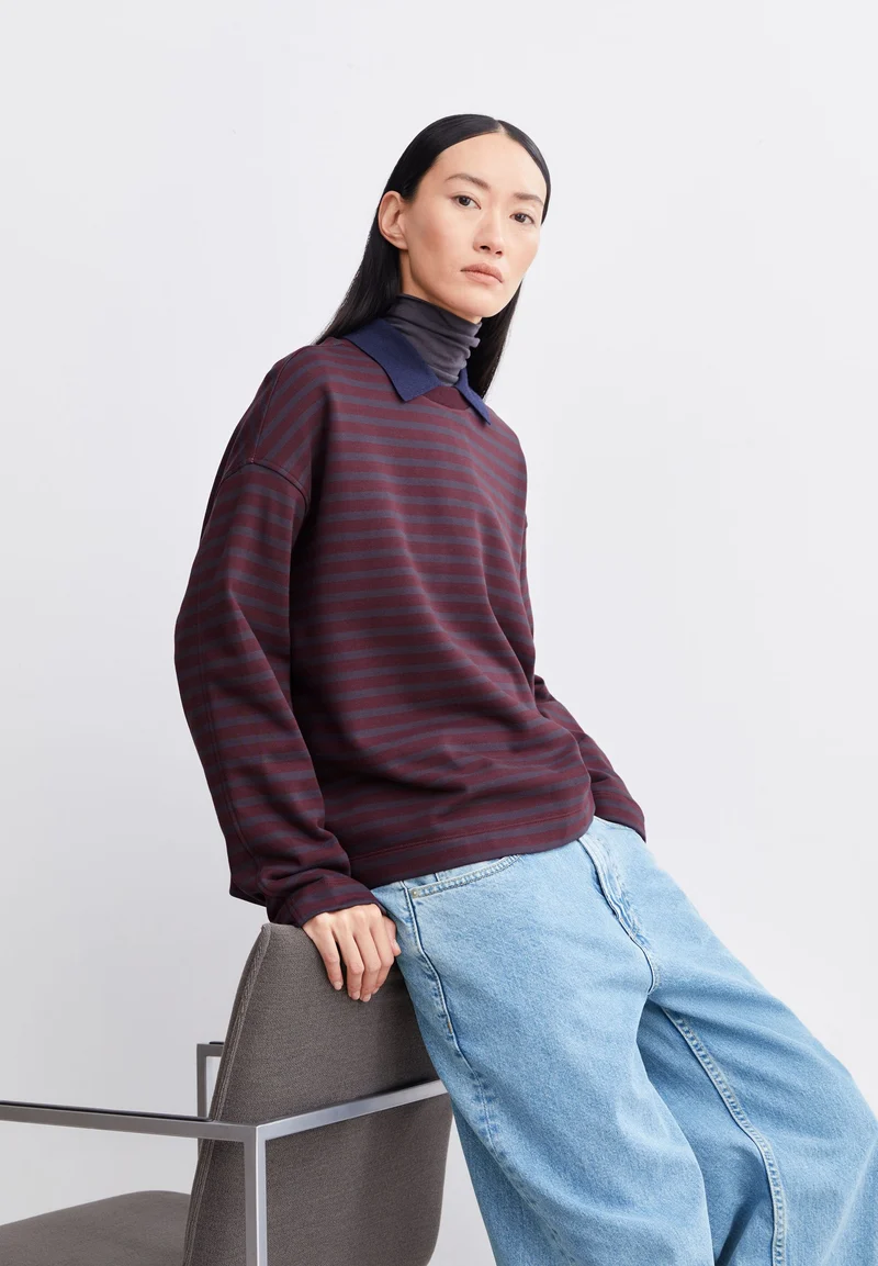 FRANKAA MAARLEN GESTREIFTES SWEATSHIRT | dark cranberry-dark steel
