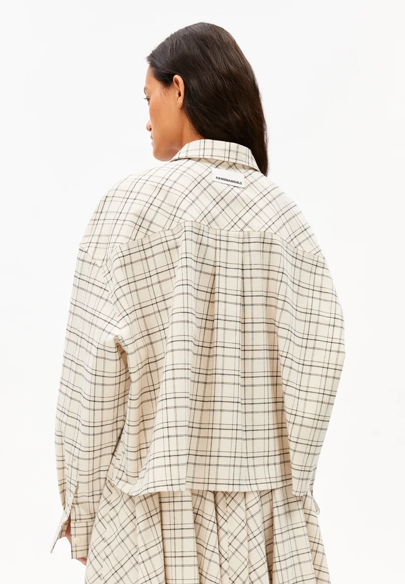 KARIERTE BOXY BLUSE | oatmilk-black