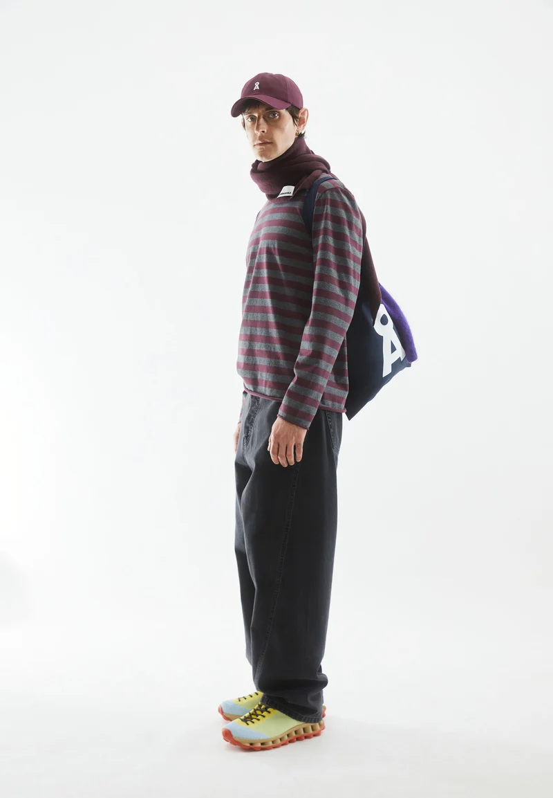 MAARKOS LS STRIPES BR | steel melange-dark cranberry