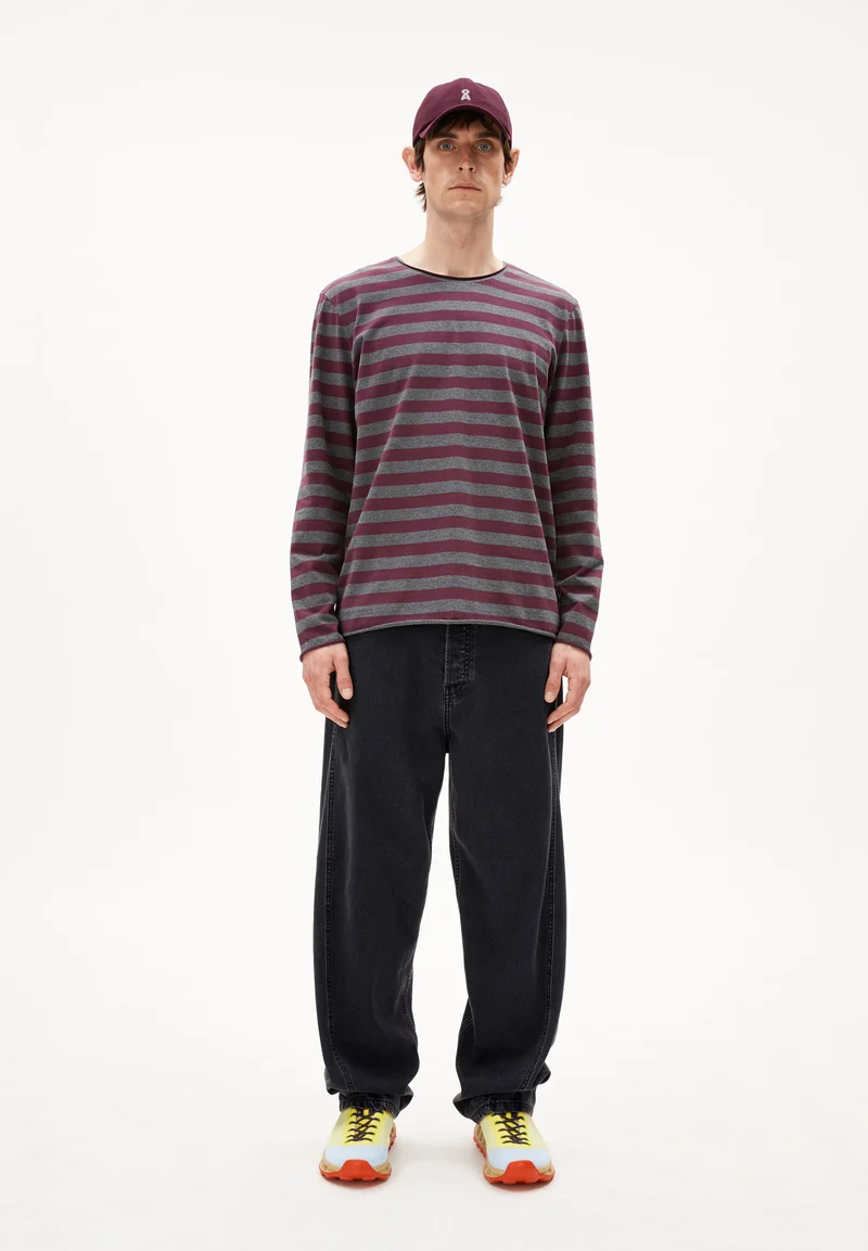 MAARKOS LS STRIPES BR | steel melange-dark cranberry
