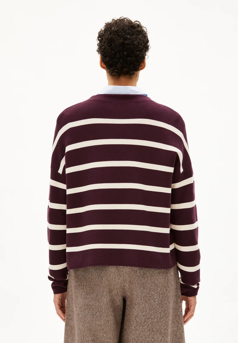 MERINAA STRIPES STRICKPULLOVER | dark cranberry-oatmilk