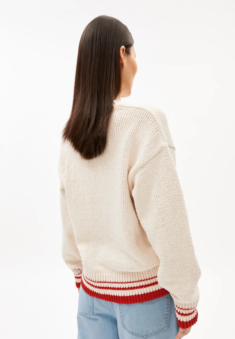 ICONIC Å COLLEGE STRICKPULLOVER | oatmilk-mars red