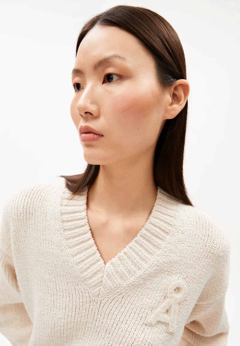 ICONIC Å COLLEGE STRICKPULLOVER | oatmilk-mars red