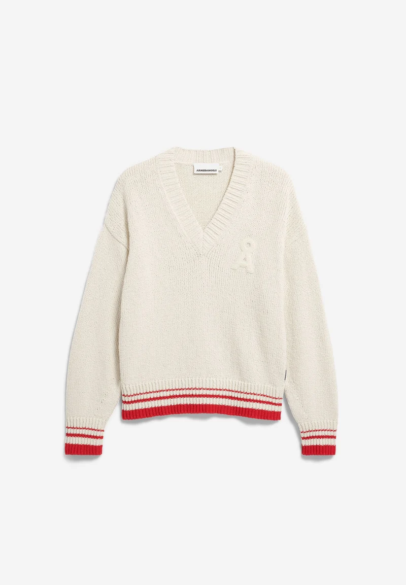 ICONIC Å COLLEGE STRICKPULLOVER | oatmilk-mars red