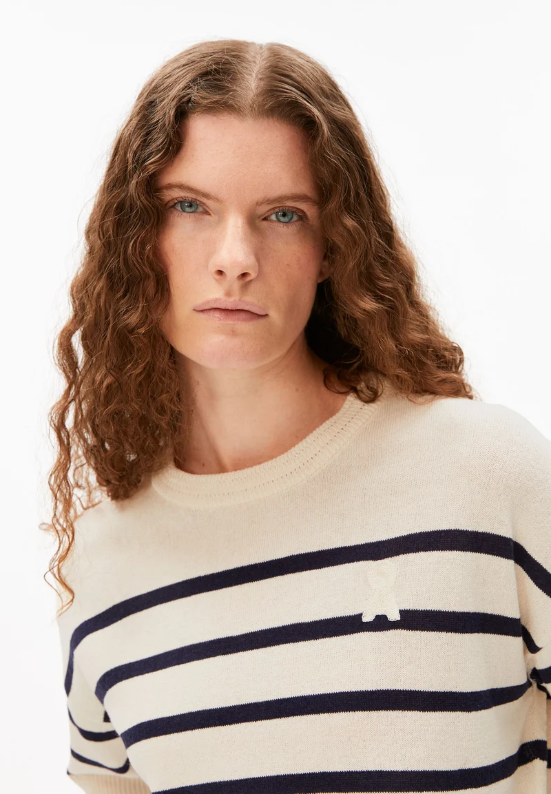 GESTREIFTER LEINEN-MIX PULLOVER | undyed-tinted navy