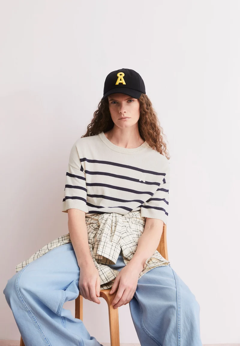 GESTREIFTER LEINEN-MIX PULLOVER | undyed-tinted navy