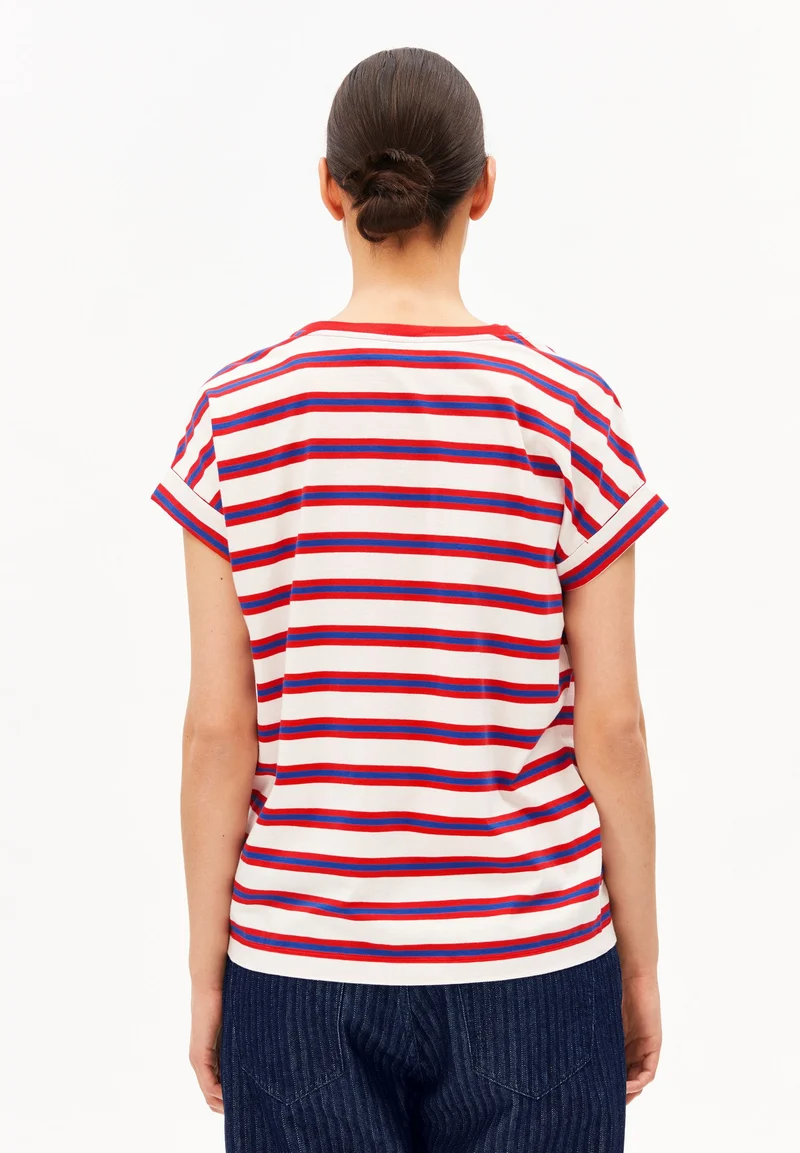 IDAARA GESTREIFTES T-SHIRT | light oatmilk-mars red-dynamo blue