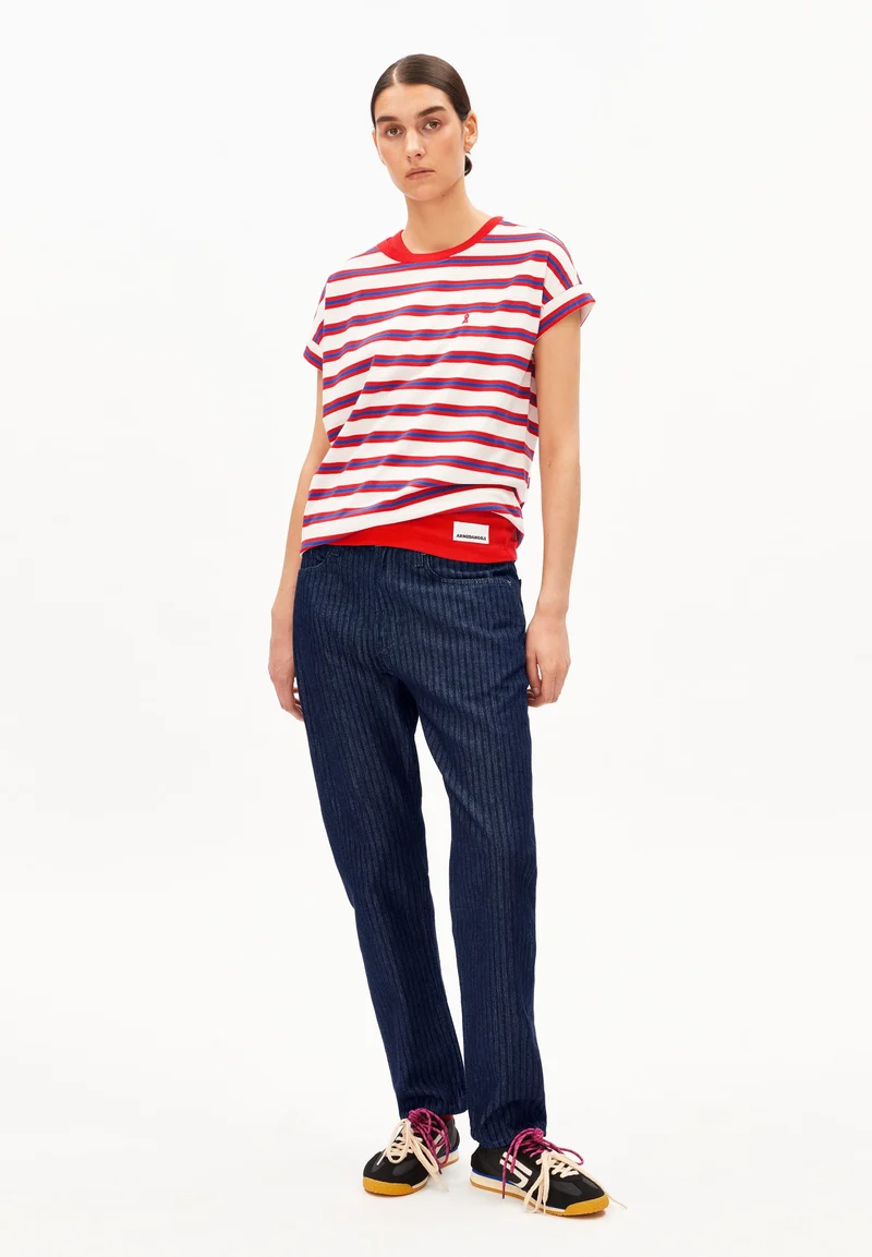 IDAARA GESTREIFTES T-SHIRT | light oatmilk-mars red-dynamo blue