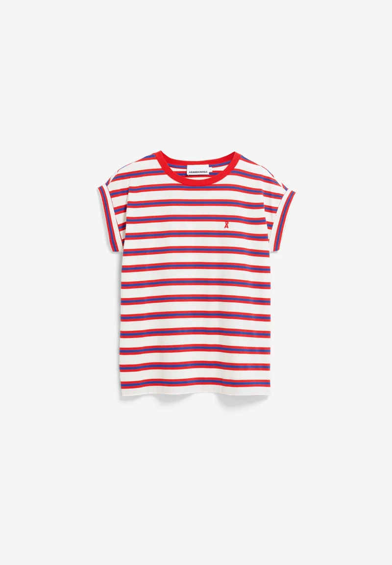 IDAARA GESTREIFTES T-SHIRT | light oatmilk-mars red-dynamo blue