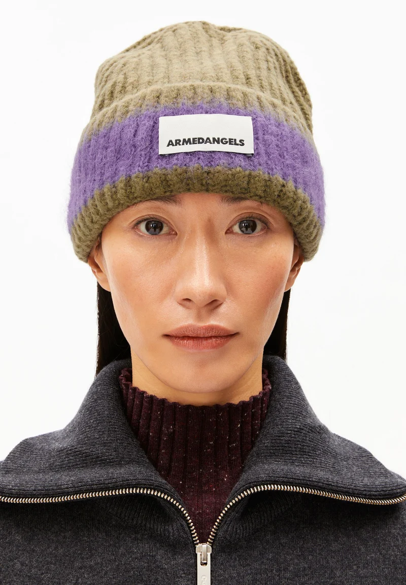 JUPILAA STRIPED UN-WASTED MÜTZE | oliva-dark purple stone