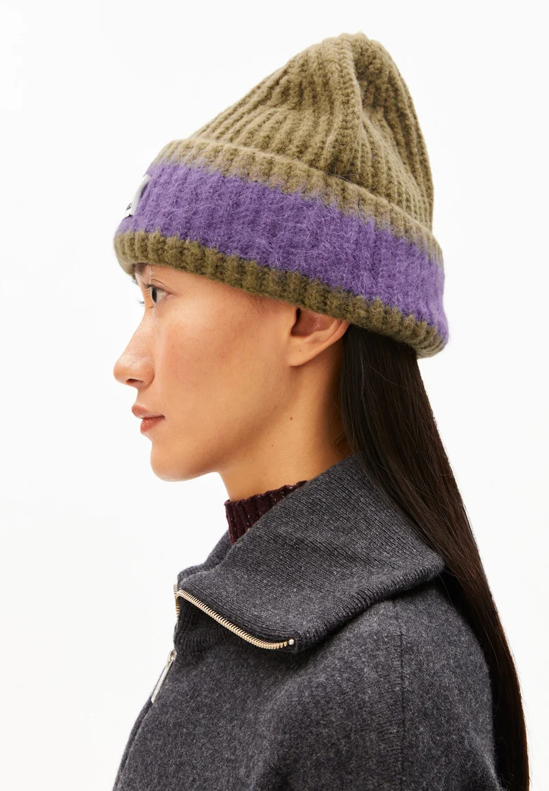 JUPILAA STRIPED UN-WASTED MÜTZE | oliva-dark purple stone