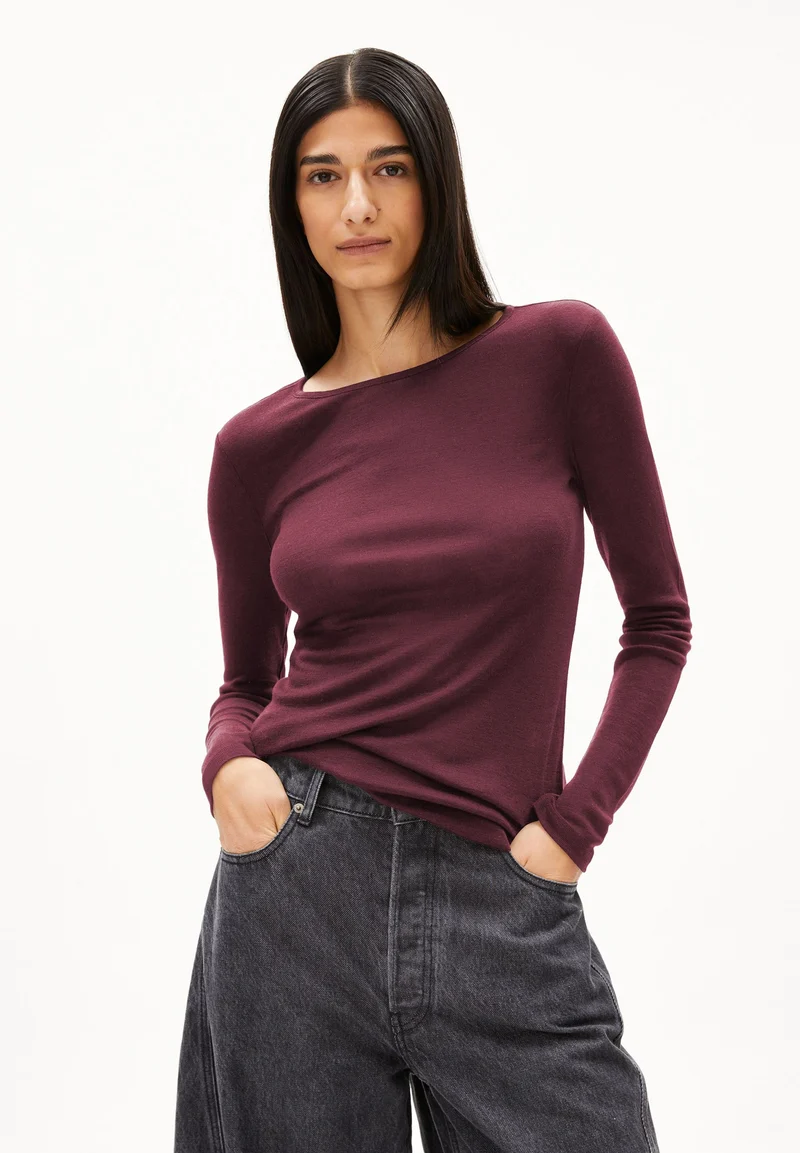 MAIAA WOLL-MIX LANGARMSHIRT | dark cranberry