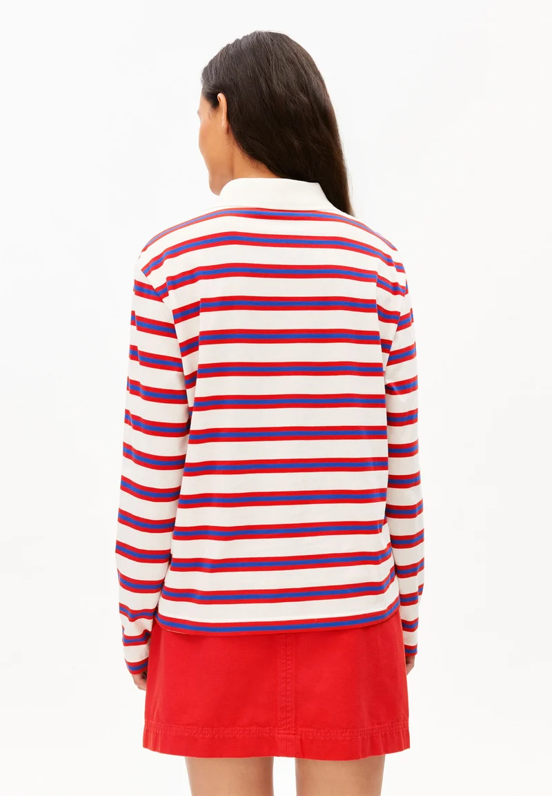 GESTREIFTES POLOLANGARMSHIRT | light oatmilk-mars red-dynamo blue