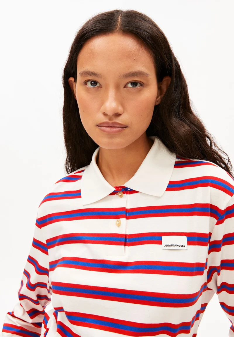 GESTREIFTES POLOLANGARMSHIRT | light oatmilk-mars red-dynamo blue