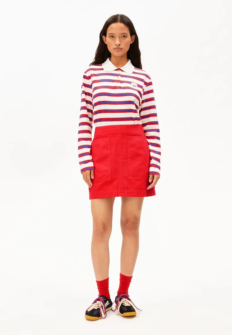 GESTREIFTES POLOLANGARMSHIRT | light oatmilk-mars red-dynamo blue