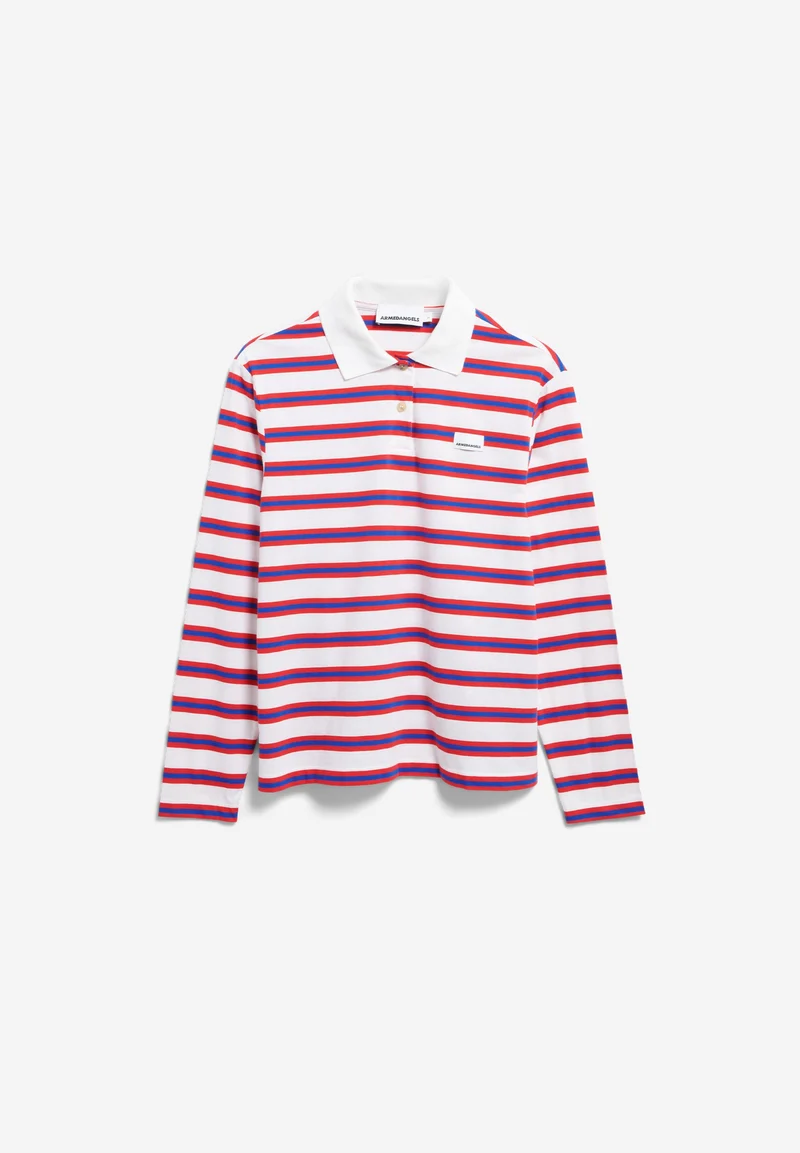 GESTREIFTES POLOLANGARMSHIRT | light oatmilk-mars red-dynamo blue