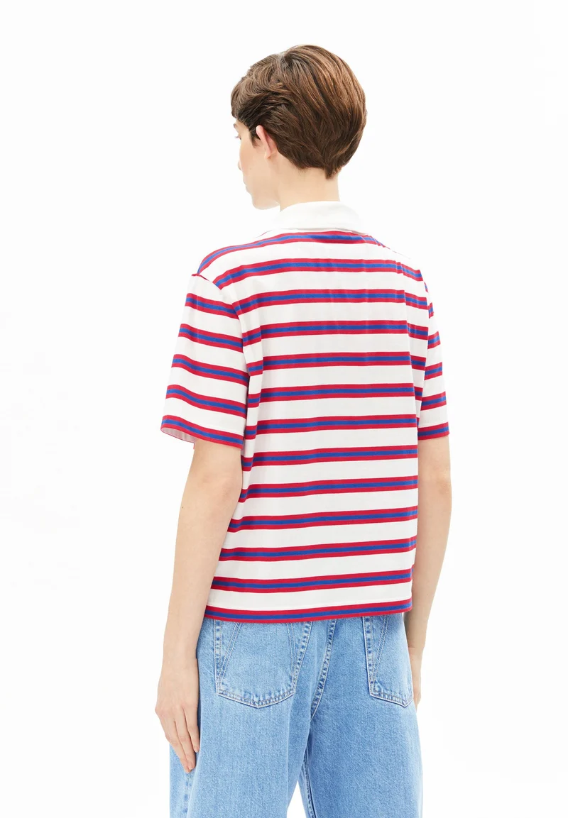 GESTREIFTES POLOSHIRT | light oatmilk-mars red-dynamo blue