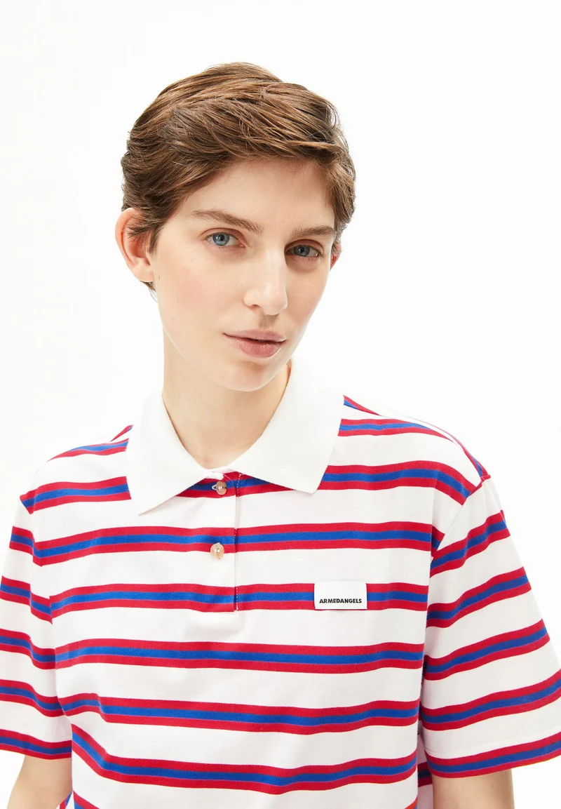 GESTREIFTES POLOSHIRT | light oatmilk-mars red-dynamo blue