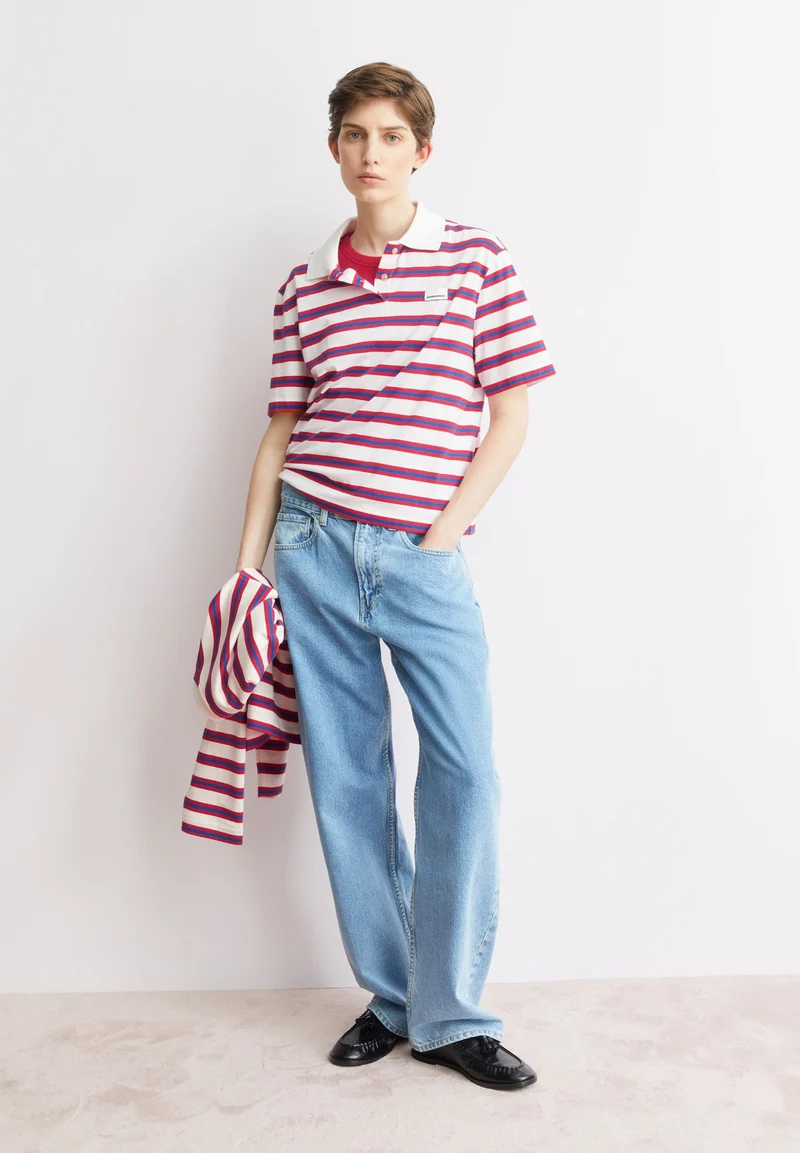 GESTREIFTES POLOSHIRT | light oatmilk-mars red-dynamo blue