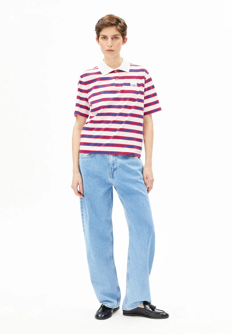 GESTREIFTES POLOSHIRT | light oatmilk-mars red-dynamo blue