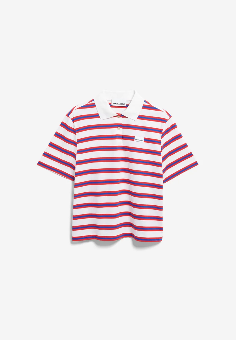 GESTREIFTES POLOSHIRT | light oatmilk-mars red-dynamo blue