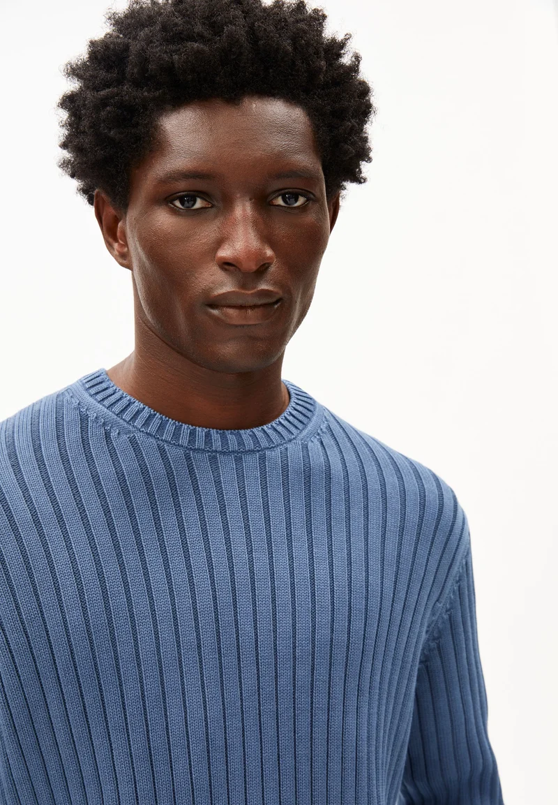 PIGMENT DYE RIPP-STRICKPULLOVER | light tinted navy