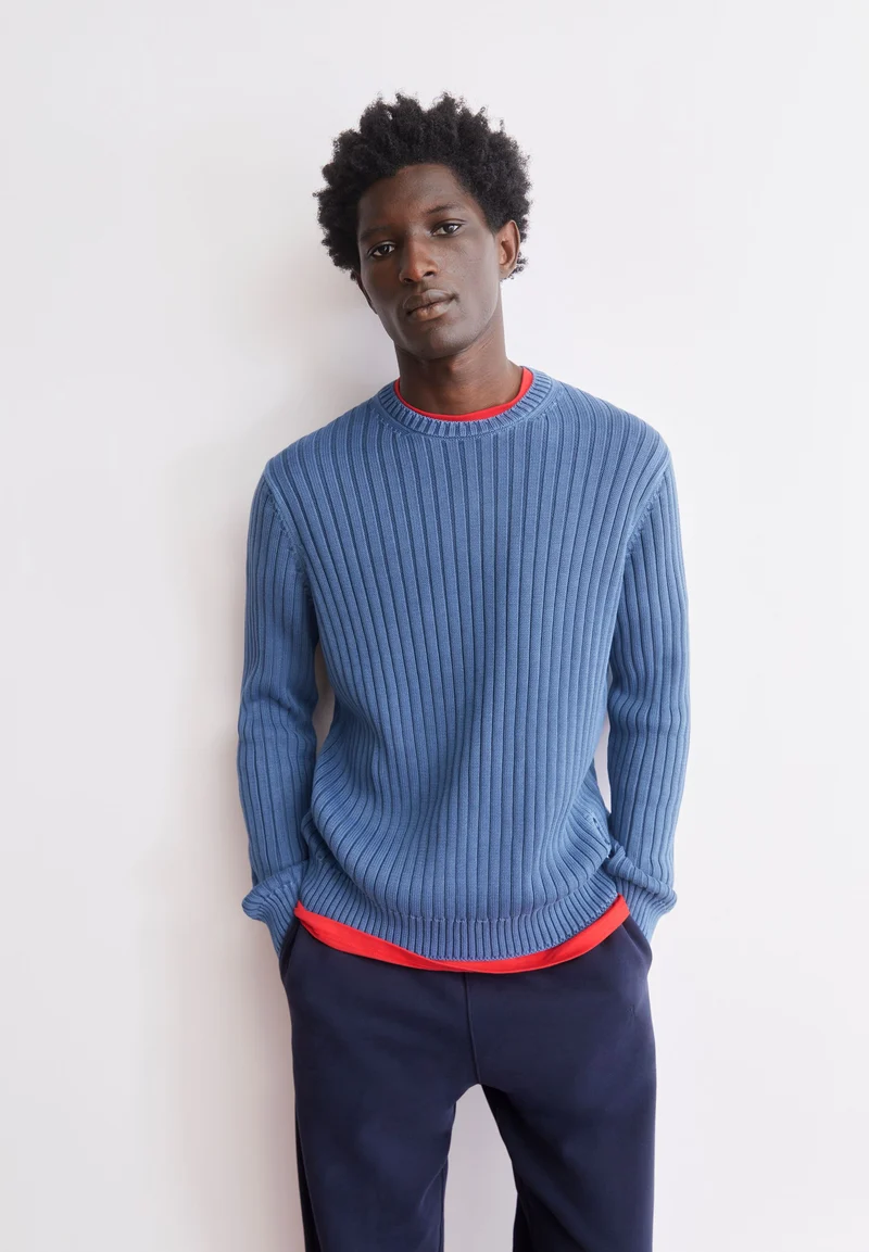 PIGMENT DYE RIPP-STRICKPULLOVER | light tinted navy