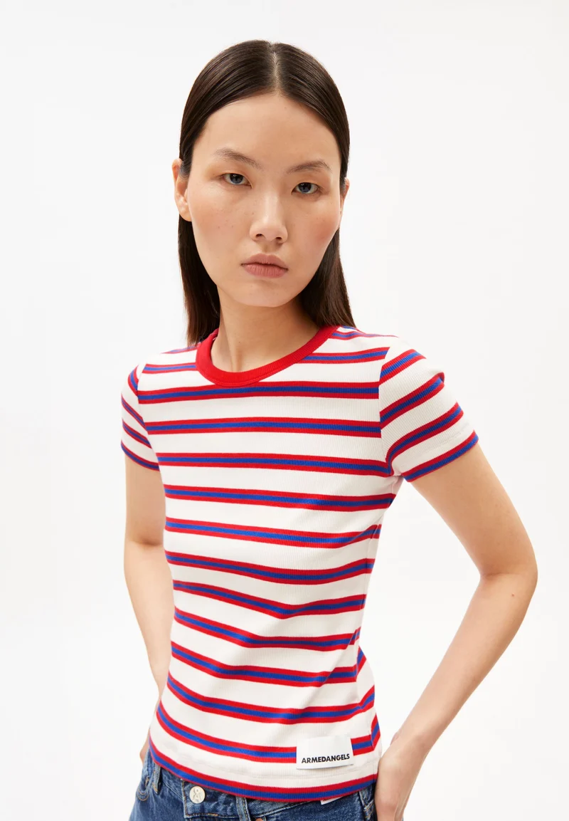 KARDAA GESTREIFTES RIPP-T-SHIRT | light oatmilk-mars red-dynamo blue