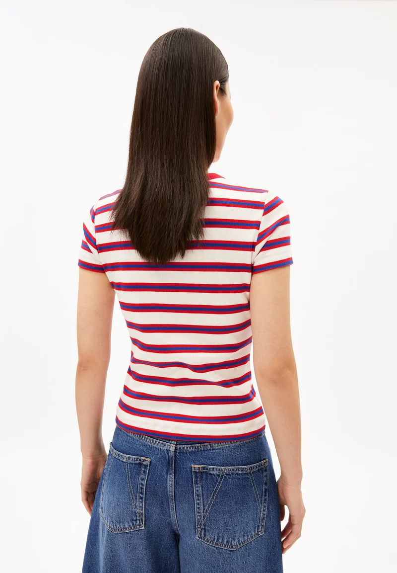 KARDAA GESTREIFTES RIPP-T-SHIRT | light oatmilk-mars red-dynamo blue