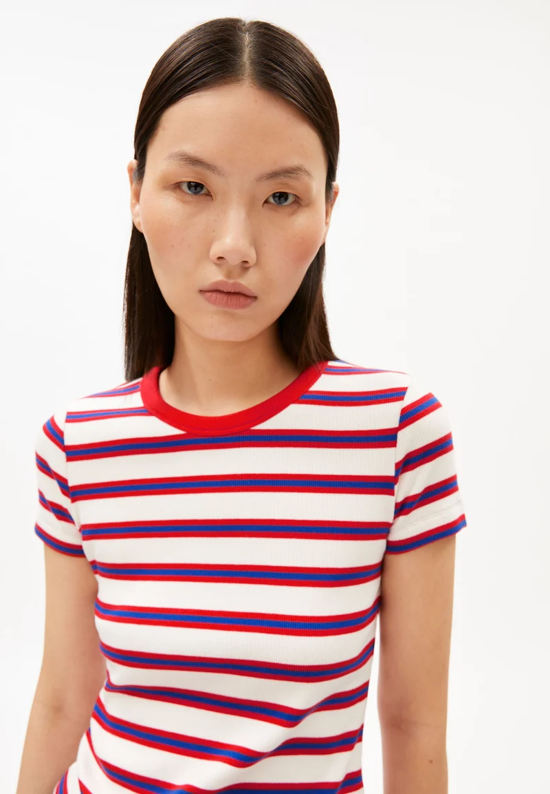 KARDAA GESTREIFTES RIPP-T-SHIRT | light oatmilk-mars red-dynamo blue