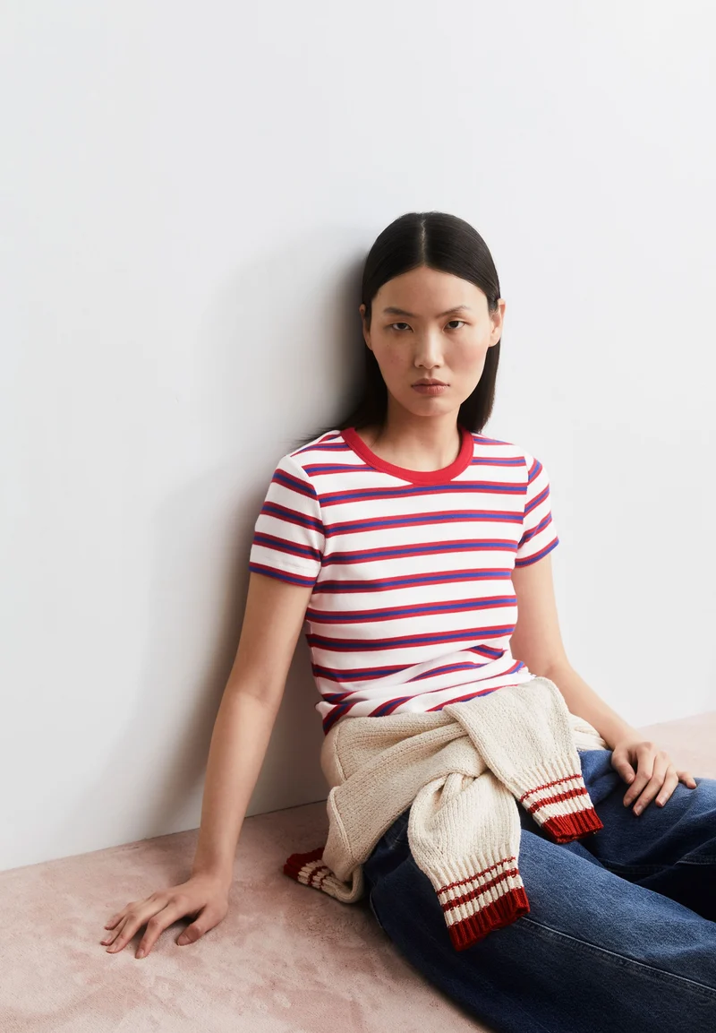 KARDAA GESTREIFTES RIPP-T-SHIRT | light oatmilk-mars red-dynamo blue
