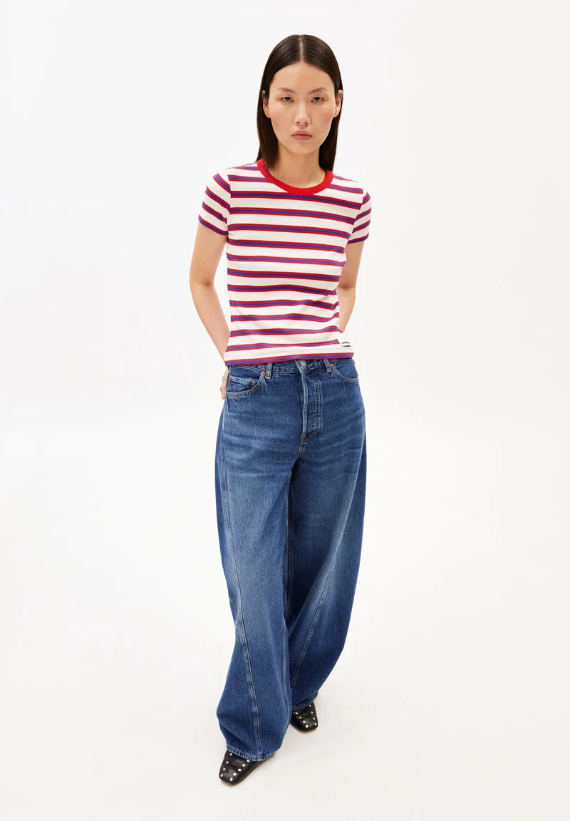 KARDAA GESTREIFTES RIPP-T-SHIRT | light oatmilk-mars red-dynamo blue