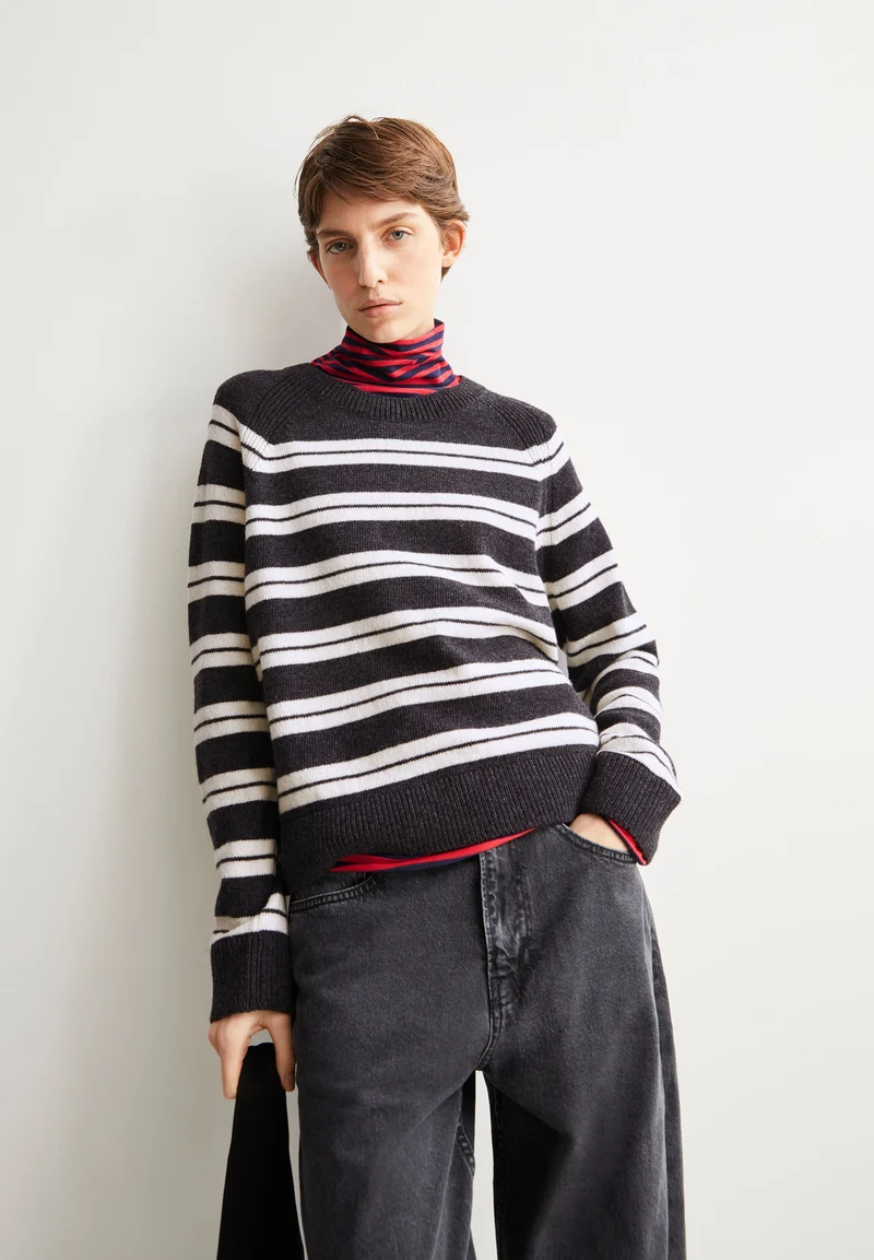 LILIRIAA FINE STRIPES STRICKPULLOVER | steel melange-oatmilk