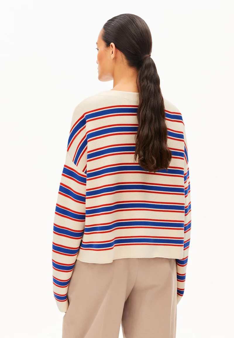 MERINAA GESTREIFTER STRICKPULLOVER | oatmilk-mars red-dynamo blue
