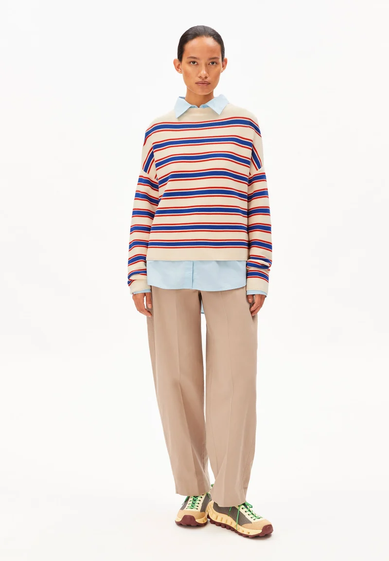 MERINAA GESTREIFTER STRICKPULLOVER | oatmilk-mars red-dynamo blue