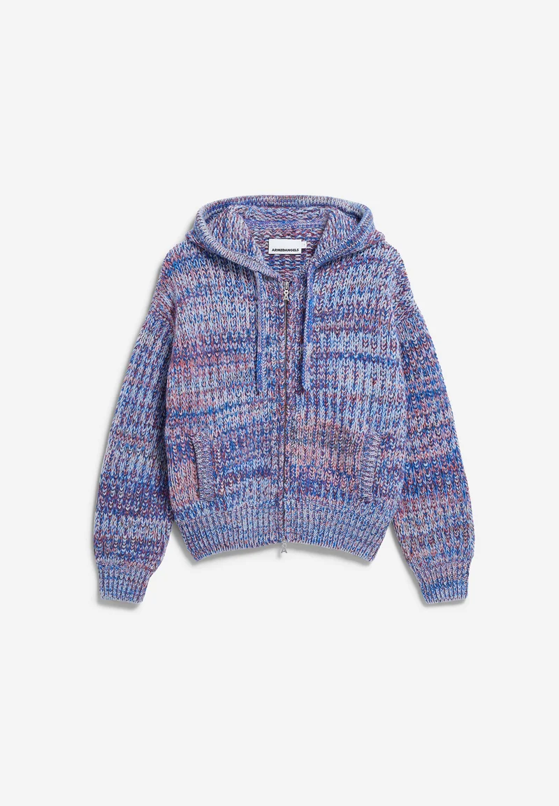 UN-WASTED STRICKHOODIE | dark poppy-dynamo blue-oatmilk