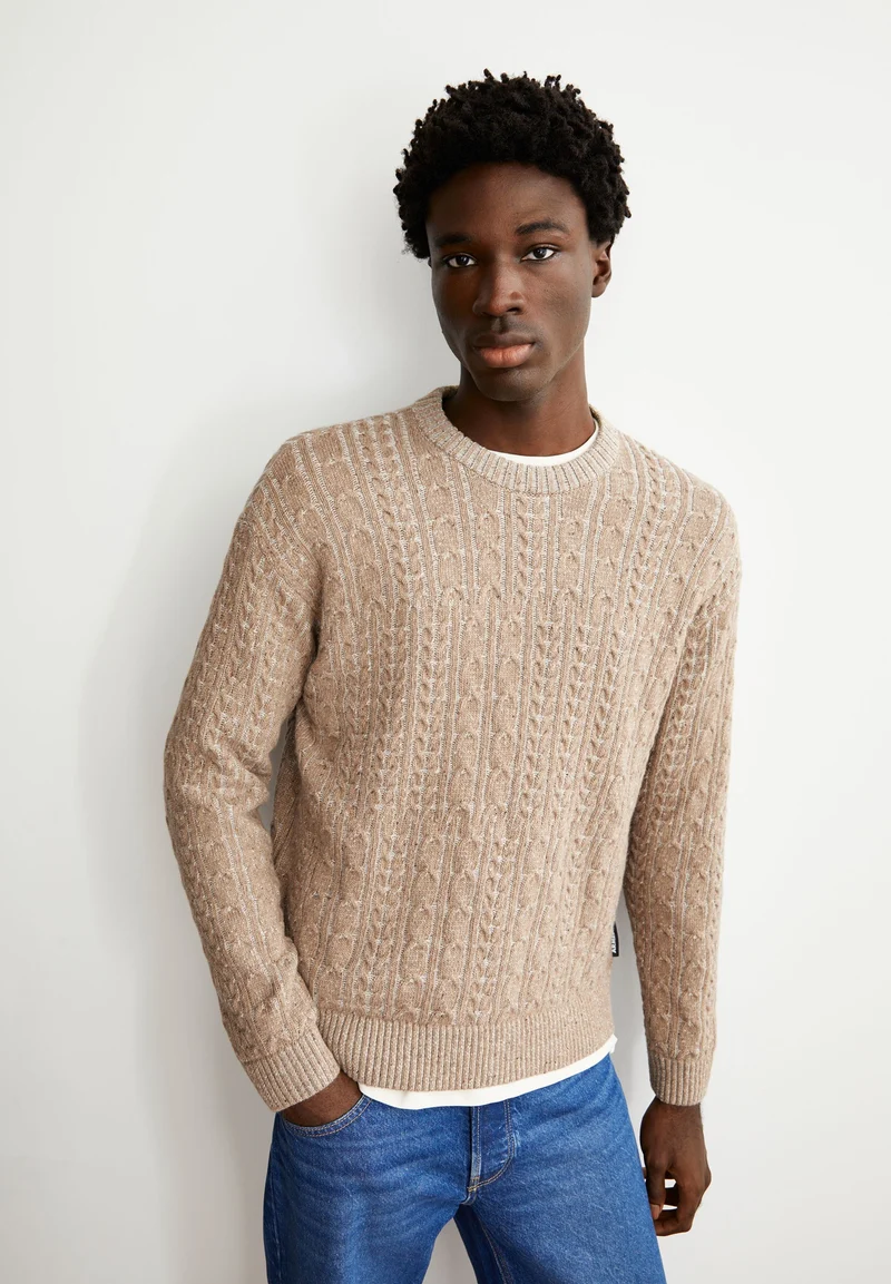 DAAKO STRICKPULLOVER | silver melange tweed-true camel