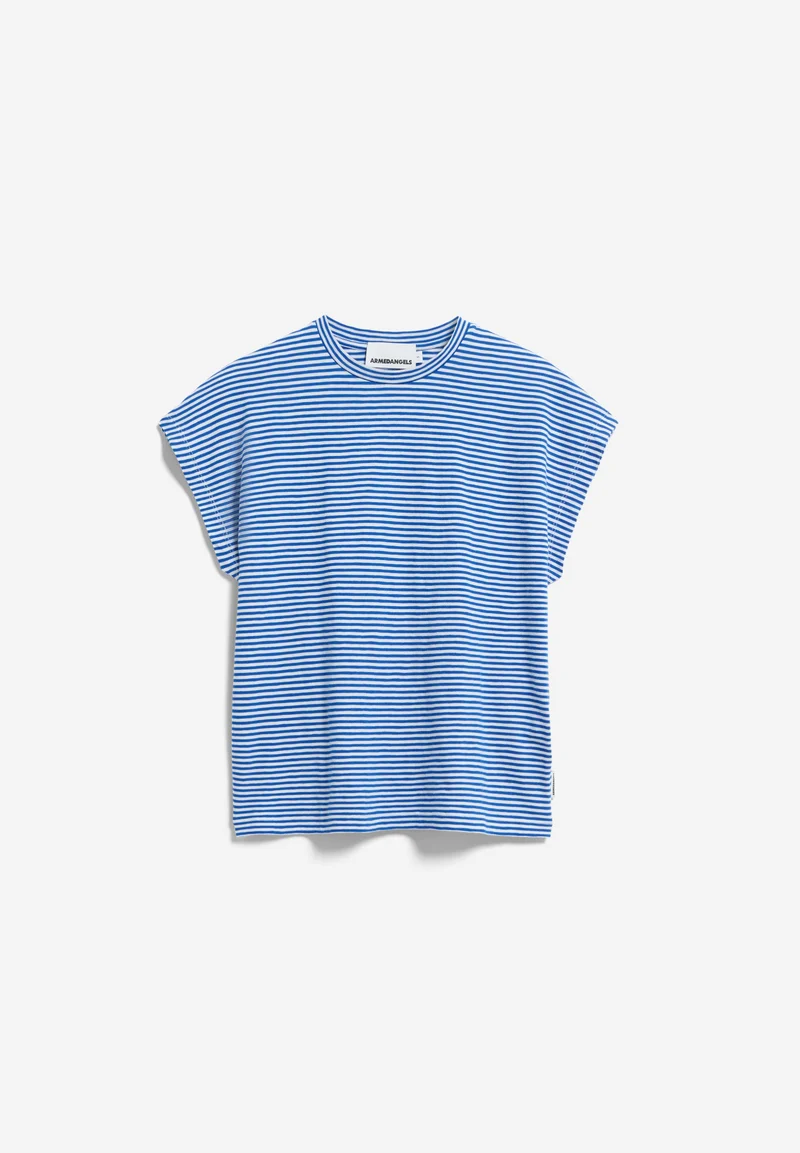 SLUB JERSEY GESTREIFTES T-SHIRT | oatmilk-dynamo blue