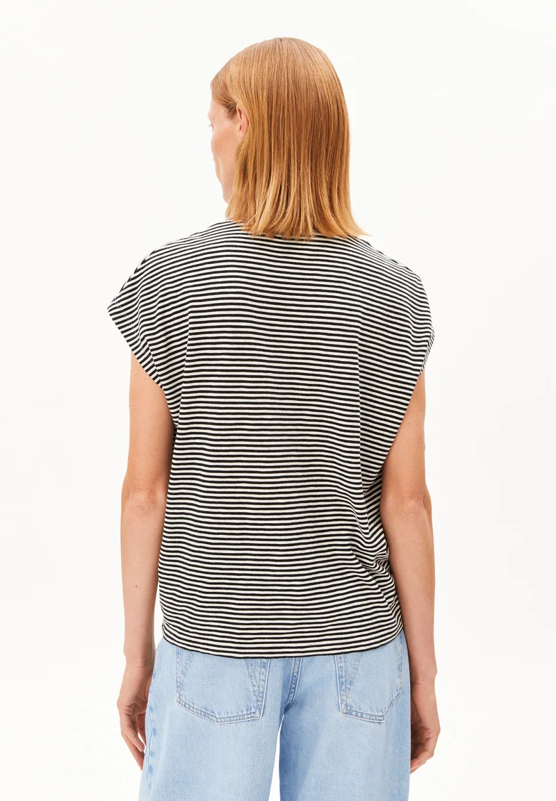SLUB JERSEY GESTREIFTES T-SHIRT | black-oatmilk