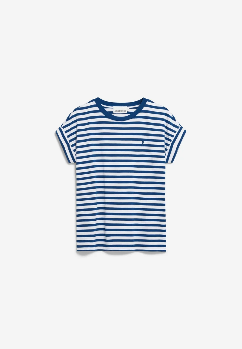 IDAARA GESTREIFTES T-SHIRT | white-faded indigo