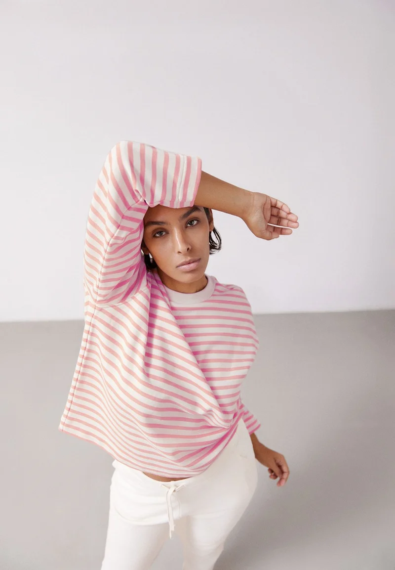 FRANKAA MAARLEN GESTREIFTES SWEATSHIRT | raspberry pink-undyed