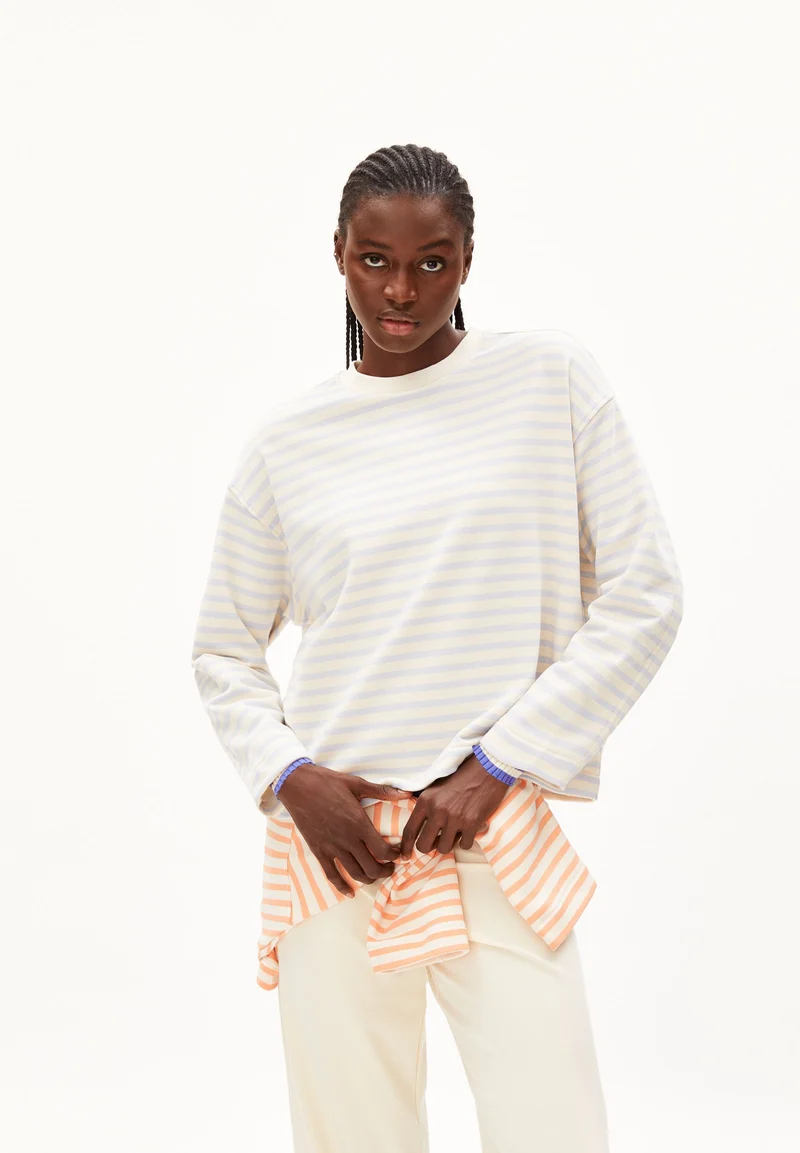 FRANKAA MAARLEN GESTREIFTES SWEATSHIRT | morning sky-undyed