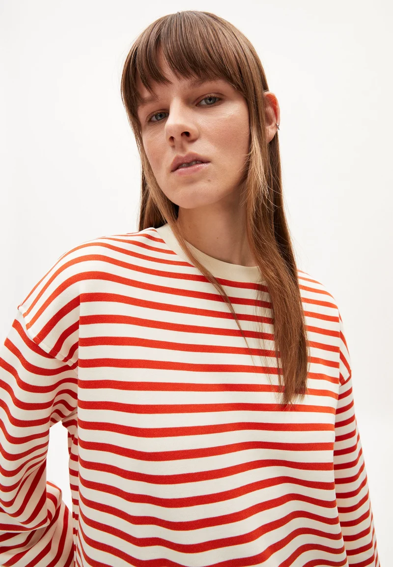 FRANKAA MAARLEN GESTREIFTES SWEATSHIRT | emergency red-undyed