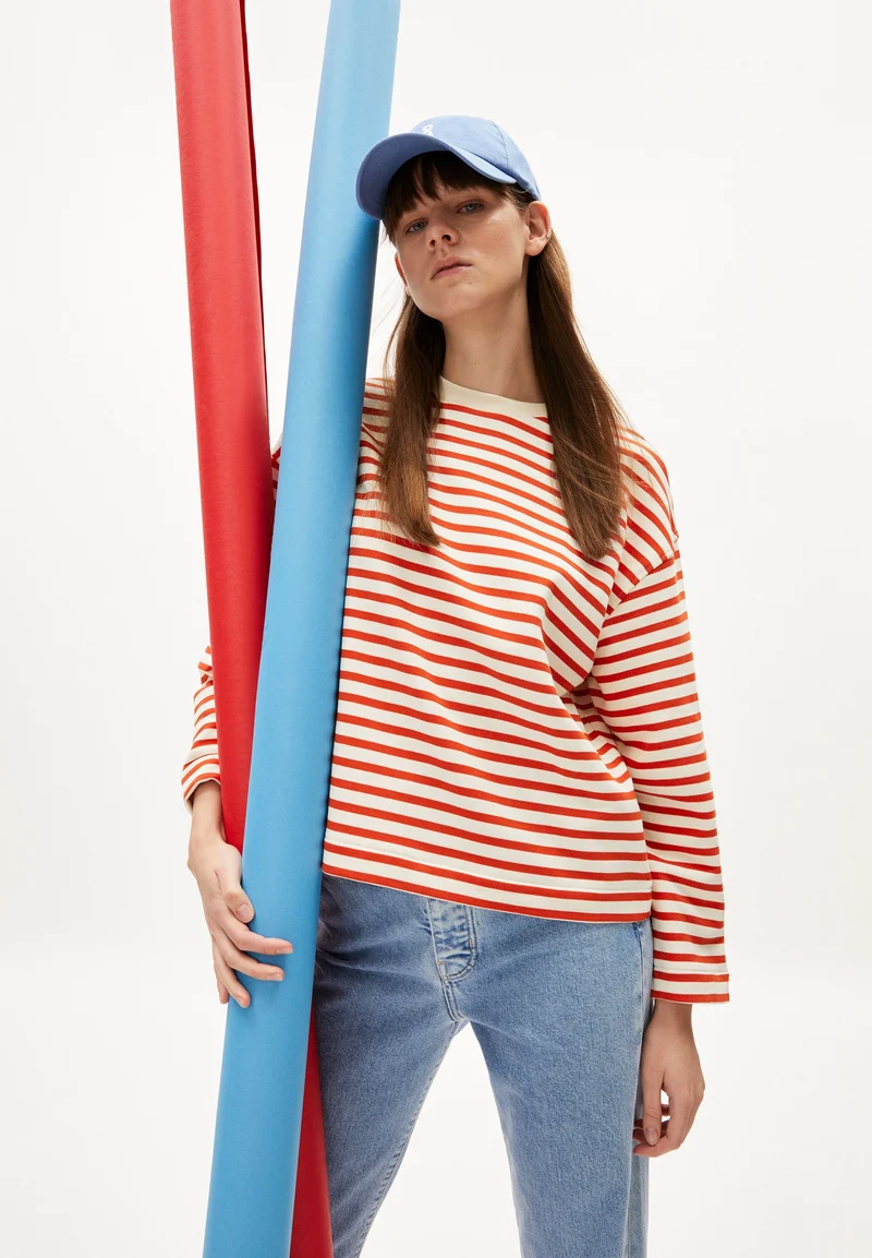 FRANKAA MAARLEN GESTREIFTES SWEATSHIRT | emergency red-undyed