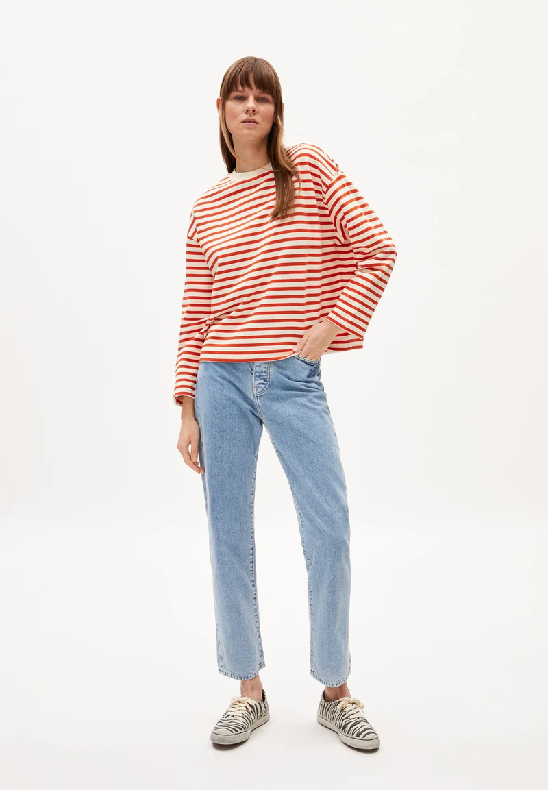 FRANKAA MAARLEN GESTREIFTES SWEATSHIRT | emergency red-undyed