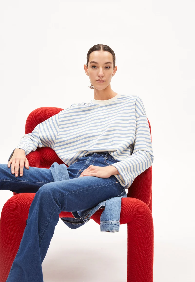FRANKAA MAARLEN GESTREIFTES SWEATSHIRT | iceberg blue-undyed