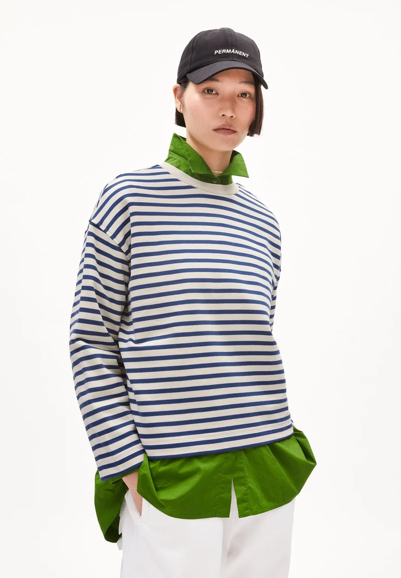FRANKAA MAARLEN GESTREIFTES SWEATSHIRT | undyed-faded indigo