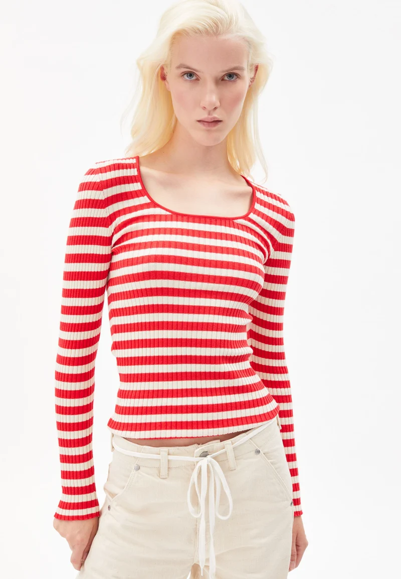 ALAANIA CREWNECK STRIPE | dark poppy-oatmilk